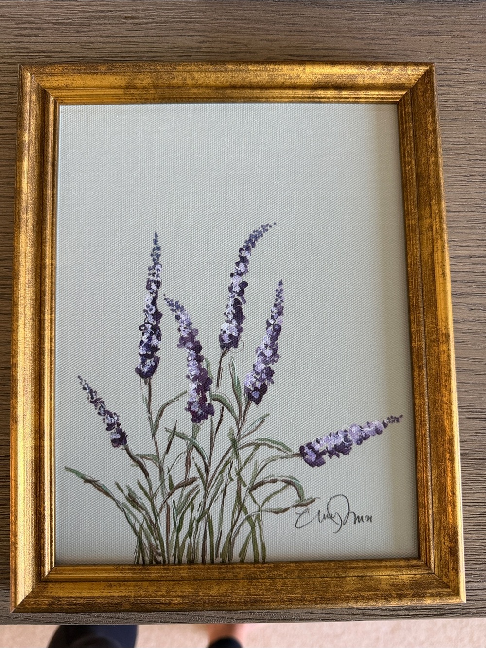 Lavender Spray Botanical Art in Gold Frame